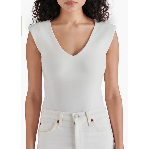 Steve Madden Ivory V-neck Bodysuit w/ Shoulder Pads XS NWT df1 - Picture 1 of 11